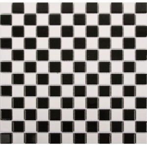 Classic Ceramic Mosaic Sheet (23x23x4mm) 302x302x4mm White/Black Gloss Checker