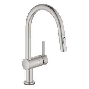 Grohe - Minta Touch Sink Mixer C-Spout Pull-Out Spray Supersteel