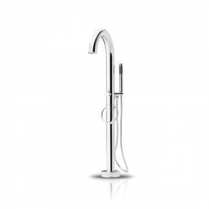 Freestanding bath/shower mixer stainless steel with hand shower, brushed