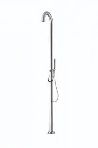 Freestanding shower mixer stainless steel with hand shower, brushed