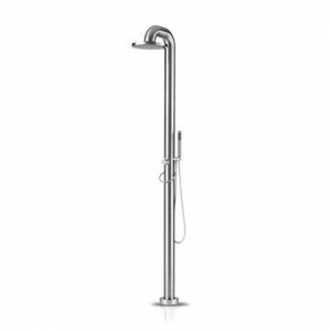 Freestanding shower mixer stainless steel with hand shower, brushed
