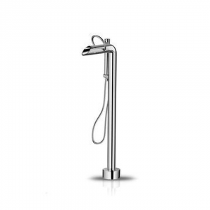 Freestanding bath mixer stainless steel with progressive cartridge, diverter and hand shower, brushed