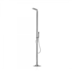 Freestanding shower mixer stainless steel with hand shower, brushed