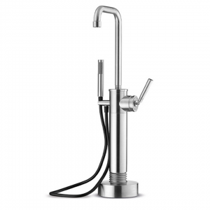 Freestanding bath mixer stainless steel with progressive cartridge with diverter and hand shower, brushed , RAW