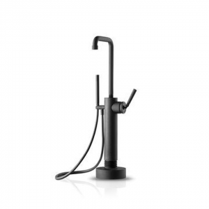 Freestanding bath mixer stainless steel with progressive cartridge with diverter and hand shower, hammercoated black