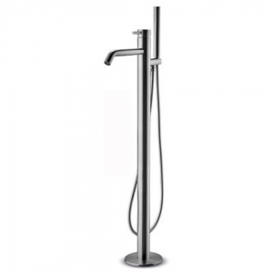 Freestanding bath mixer stainless steel with diverter cartridge and hand shower, brushed