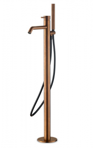 Freestanding bath mixer stainless steel with diverter cartridge and hand shower, bronze