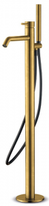 Freestanding bath mixer stainless steel with diverter cartridge and hand shower, matt gold