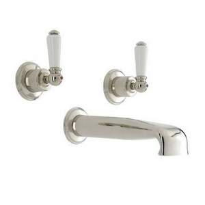 Perrin & Rowe - Three hole wall mounted basin mixer - White Lever Handles
