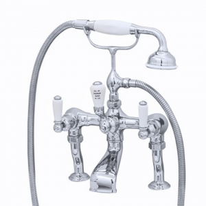 Perrin & Rowe - Deck Mounted Bath Mixer - White Lever Handles