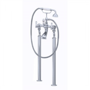 Perrin & Rowe - Floor Mounted Bath Mixer - White Lever Handles