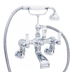 Perrin & Rowe - Wall Mounted Bath Mixer - White Lever Handles