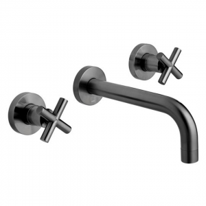 Vado - Elements Cross Handle Wall Mounted Basin Mixer - Brushed Black