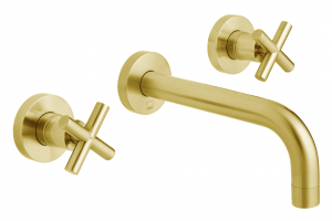 Vado - Elements Cross Handle Wall Mounted Basin Mixer - Brushed Gold
