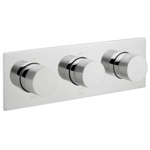 Knurled Accents Horizontal Concealed 3 Outlet 3 Handle Thermostatic Shower Valve With All-Flow Function Chrome