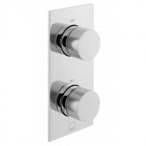 Knurled Accents Vertical Concealed 2 Outlet 2 Handle Thermostatic Shower Valve With All-Flow Function Chrome