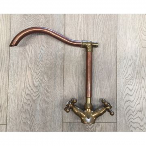 Victorian Side - French Extended Spout Basin Mixer - Antique Brass