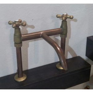 Victorian Side - Deck Mounted Basin Combo Mixer - Antique Brass