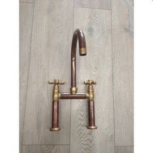 Pillar Mounted Custom Made Victorian Side -  Or Kitchen Mixer + 1/4 Turn Handles And Swivle Spout