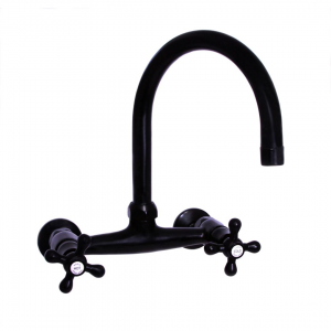 Wall Mounted Kitchen Mixer - Vic-Side Handles + Gooseneck Spout - Matt Black